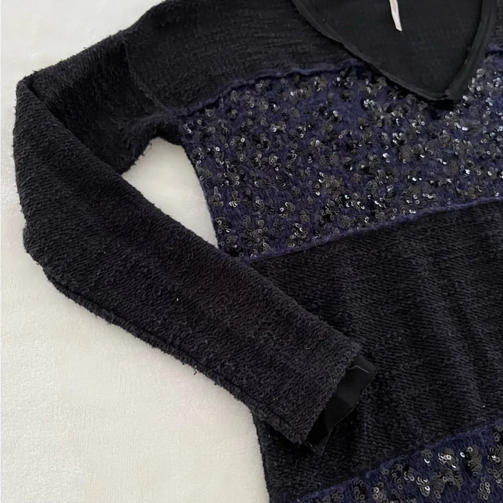 Free People Y2K Oversized Sequin Stripe Tunic Sweater, Size XS